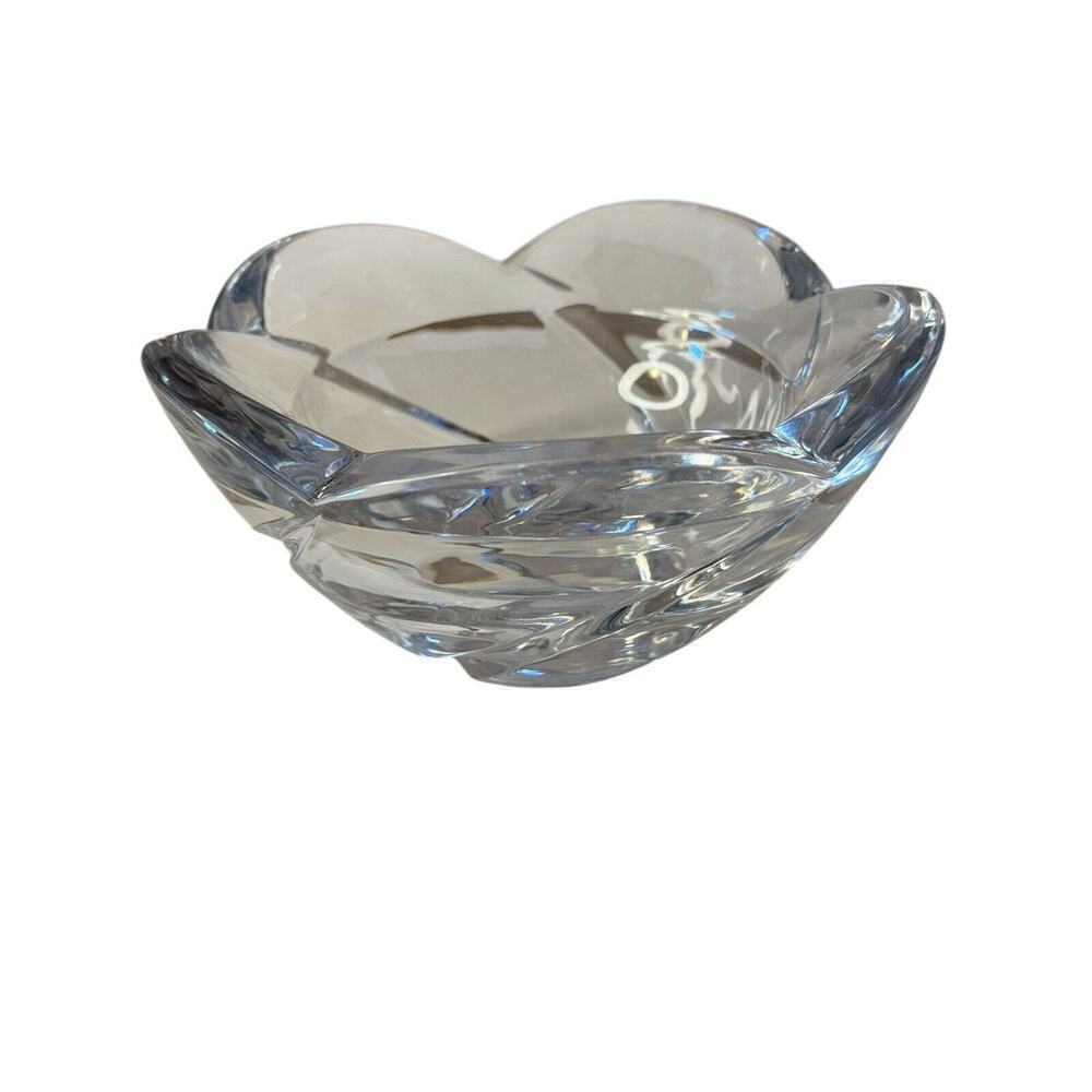 Crystal Tea Light Candle Holder Heavy Glass Floral 2.5” H X 5” Wide Bowl